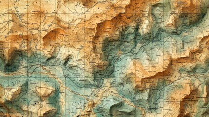 Naklejka premium Vintage Topographical Map of Mountainous Terrain