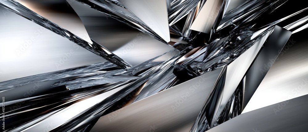 Poster abstract shiny metallic background with sharp geometric shapes and lines.