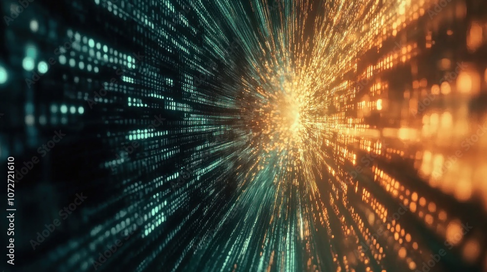 Poster Binary code in cyberspace, 3d render abstract background - Generated AI