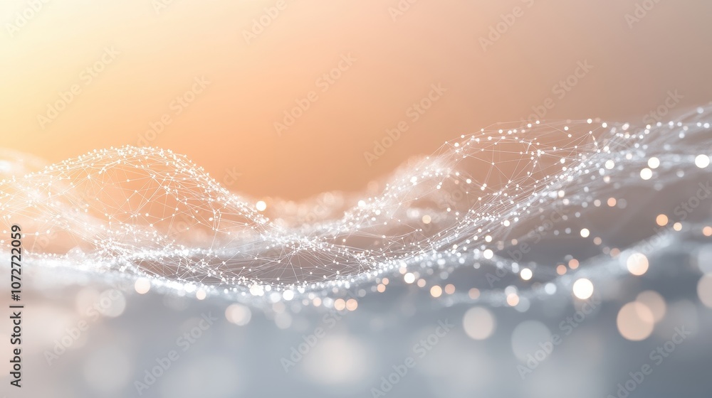 Aufkleber abstract geometric background with white lines and bokeh lights on a soft peach gradient.