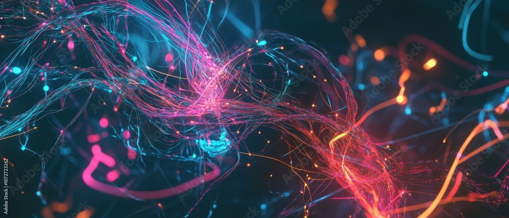 Poster abstract neon lights background - glowing lines and bokeh effect.