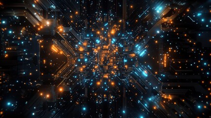 Obraz premium Abstract Futuristic Circuit Board with Glowing Lines and Lights - High Tech Background.