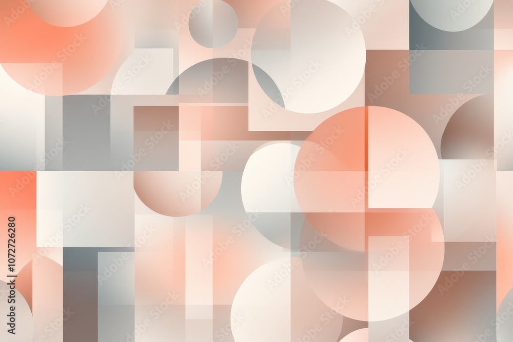Poster abstract geometric background with pastel peach and gray overlapping circles and squares.