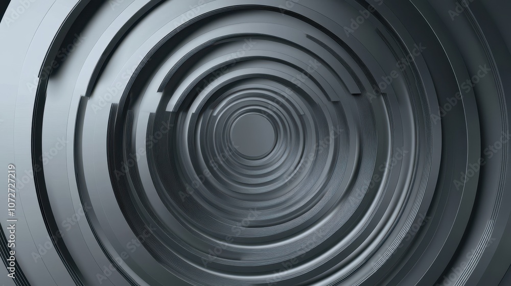 Poster abstract 3d background with concentric circles - grey and silver circular pattern, geometric shapes,