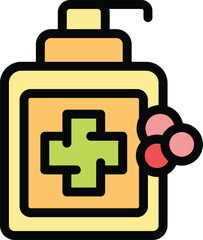 Dispenser bottle with a medical cross dispenses liquid soap, emphasizing the importance of hand washing