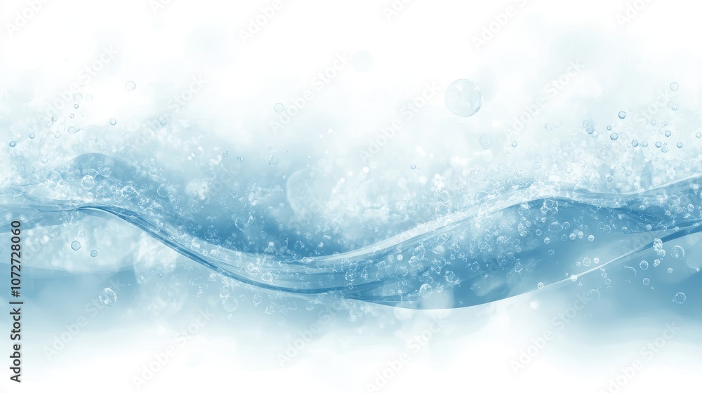 Poster Abstract Blue Water Wave with Bubbles and Bokeh Background - Minimalist Design for Branding and Website