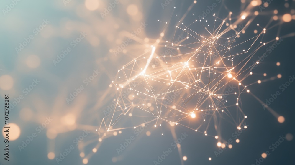 Poster abstract network connection with glowing points and lines on a blue background.