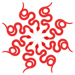 Red snake monogram on white background