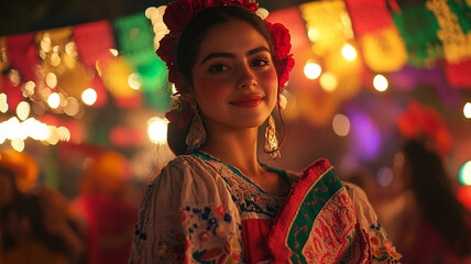 Fototapeta premium Celebration of Mexican Independence Day with vibrant colors and festive attire in a joyful gathering