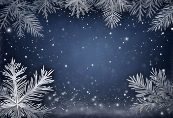 A festive winter background with silver snowflakes and stars on a dark blue backdrop, creating a magical and elegant holiday atmosphere.