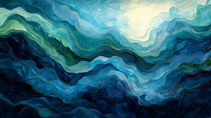 Obraz premium Organic Lines - Wavy, flowing lines in shades of blue and green, evoking the feeling of a river or ocean