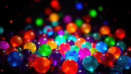 Colorful Floating Bubbles on Black Background ,Abstract Celebration