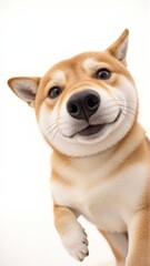 Obraz premium Generative AI, close-up of a Shiba Inu puppy against white background