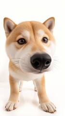 Generative AI, close-up of a Shiba Inu puppy against white background