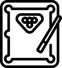 Billiard table set up and ready for a game, complete with cue and balls arranged in formation