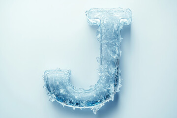Frosty blue letter J with ice crystals and dripping frost on a pure white background, ideal for branding