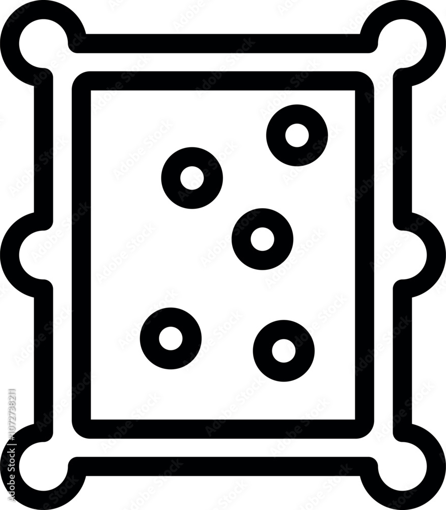 Poster simple, scalable stroke icon of a square cracker with holes forming the number five, isolated on whi