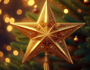 Elegant Gold Christmas Tree Topper Star
