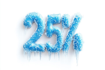 Fototapeta premium Icy blue 25 percent sign with frost and drips on white background, conceptual image for discounts or statistics