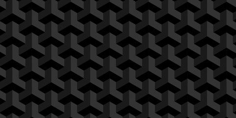 Vector abstract dark black geometric minimal cube hexagon surface texture design. minimal black cubies block and mete glossy thin smooth structure isometric grid banner and wallpaper.