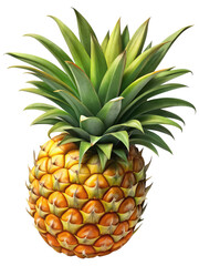 Fototapeta premium Ripe Orange Pineapple Isolated on White Background. Fresh Fruit for Food, Tropical, and Culinary Designs