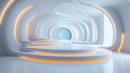 Fototapeta premium Background of the Dreamy Artificial Space E-commerce Product Exhibition Stand