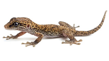 Naklejka premium Close-up of a Brown and Gray Gecko on a White Background