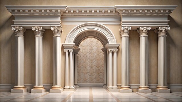 Classical portal with Corinthian column and arcade aerial view