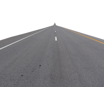 Empty asphalt road isolated on transparent background, PNG File