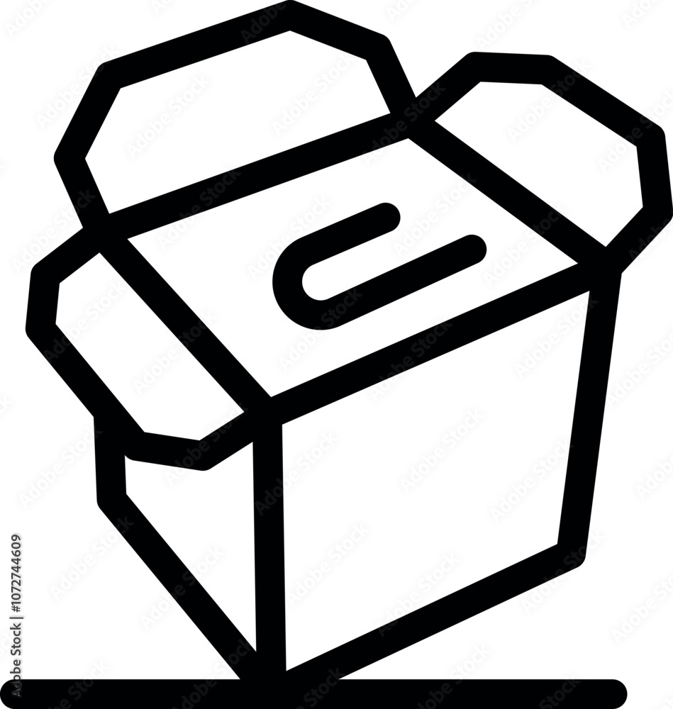 Poster open wok box with handle containing noodles, isolated on white background