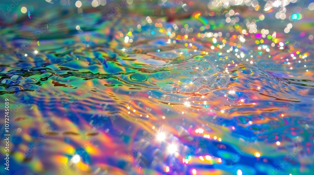Poster a detailed view of a rainbowspeckled plastic texture on a pool float capturing the shimmering surfac