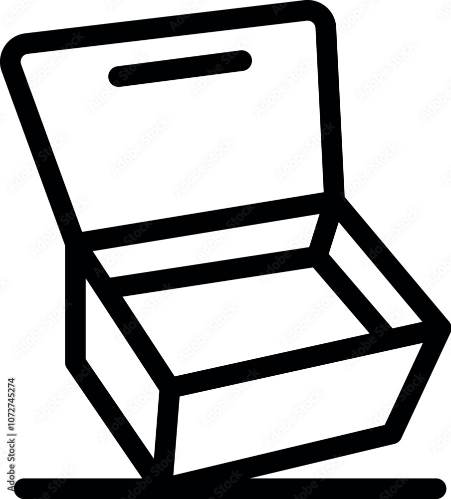 Poster simple line icon of an open empty box placed on a surface, ready for use