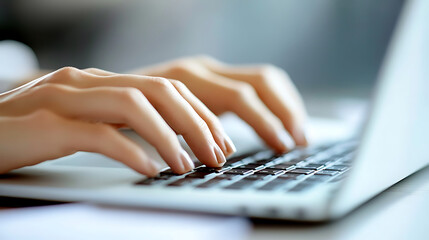 A woman is typing on a laptop