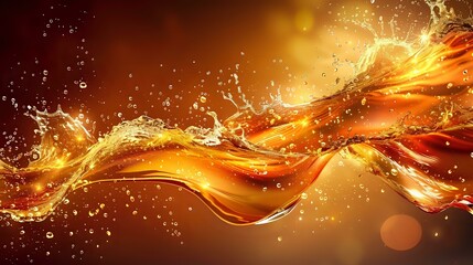 Dynamic abstract liquid gold and orange flame-like waves with glowing light effects and sparkles, perfect for luxury brand designs and creative backgrounds.