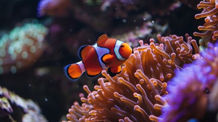 Obraz premium A contemporary take on a classic aquarium with sleek design elements and a pop of color from lively sea anemones and vibrant clownfish.