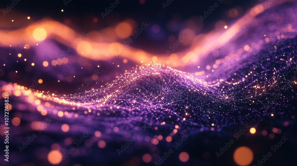 Poster 3d rendering of abstract particles in empty space. Futuristic shape with depth of field and bokeh. Particles in empty space. - Generated AI