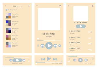 Mockup template for music player and playlist display for the mobile application. Music playlist Template with two color combination and white background.
