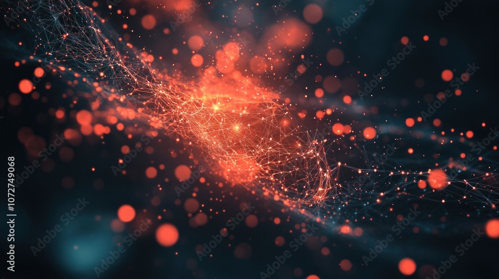 Poster 3d rendering of abstract technology background with polygonal shapes and connecting dots. Connection structure. Big data visualization. - Generated AI