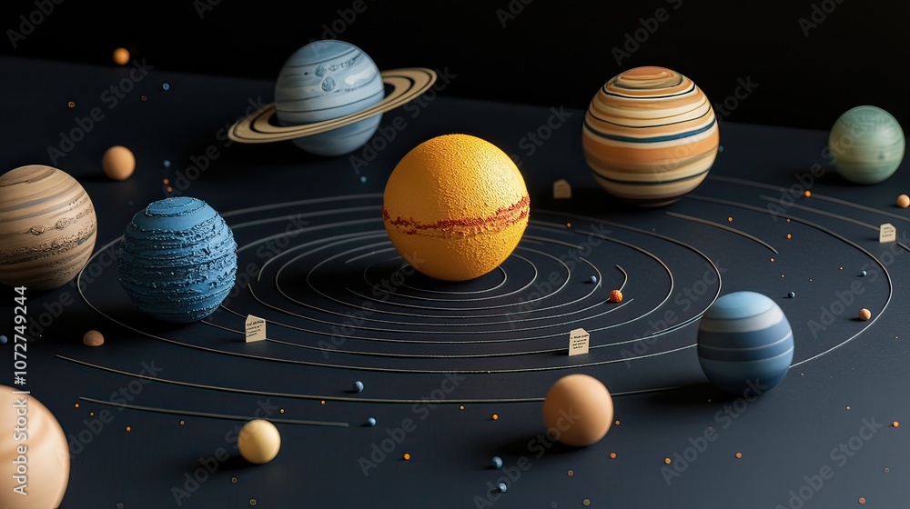 Poster a 3d rendering of the solar system with planets in their orbits.