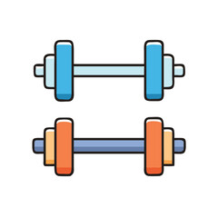 Pair of colorful dumbbells illustration,  symbolizing fitness, weight training, and gym exercise equipment.