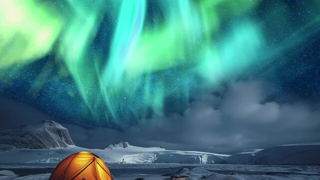 North Pole Aurora Celestial Dreams Time Lapse Tilt Down Generative AI