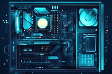 Obraz premium Internal Computer Tower with LED Lights in Vector Art