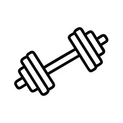 Dumbbell line art fitness icon, Black and white line drawing of a dumbbell, symbolizing fitness, weightlifting, and exercise equipment for strength training.
