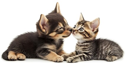 Fototapeta premium Puppy and Kitten Kissing