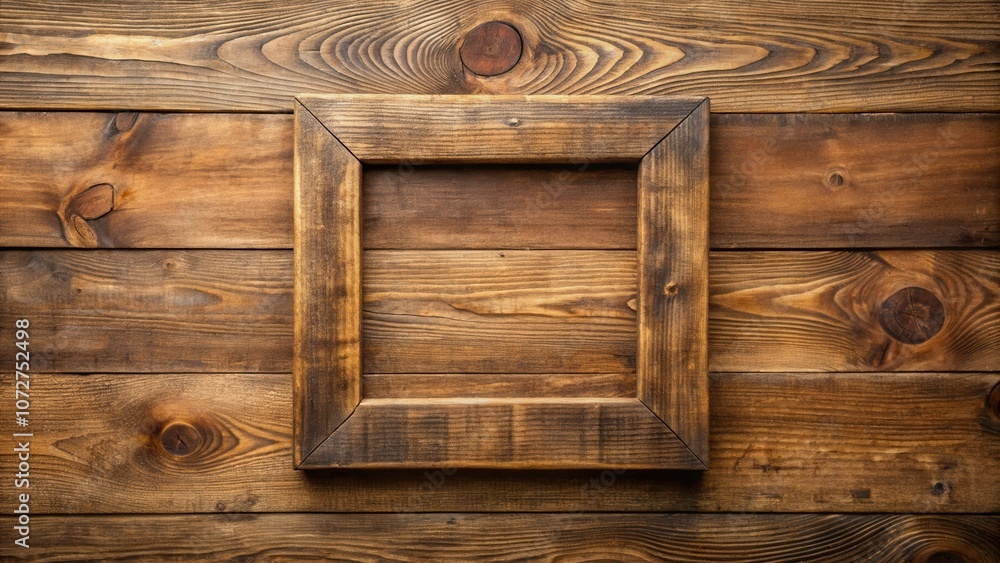 Poster A rustic wooden frame sits on a backdrop of weathered wood planks, creating a vintage and inviting aesthetic.