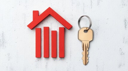 Close-up of a property loan summary showing  Equity Assessment  and  Risk Factor,  alongside a house key, Loan summary with equity and risk assessment, Professional and detailed