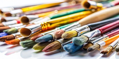 Fototapeta premium Hand-drawn Sketch Doodle Pattern of Paint Brushes and Tubes on White Background for Creative Design and Artistic Projects