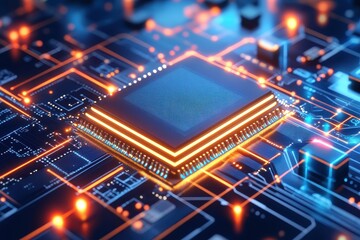 Obraz premium Detailed Motherboard Design with Chipset and Connections