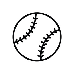 Baseball line art icon with stitching, Black and white line drawing of a baseball with visible stitching, perfect for sports and game-themed designs.
