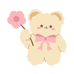 cute bear coquette Ribbon pink aesthetic illustration 